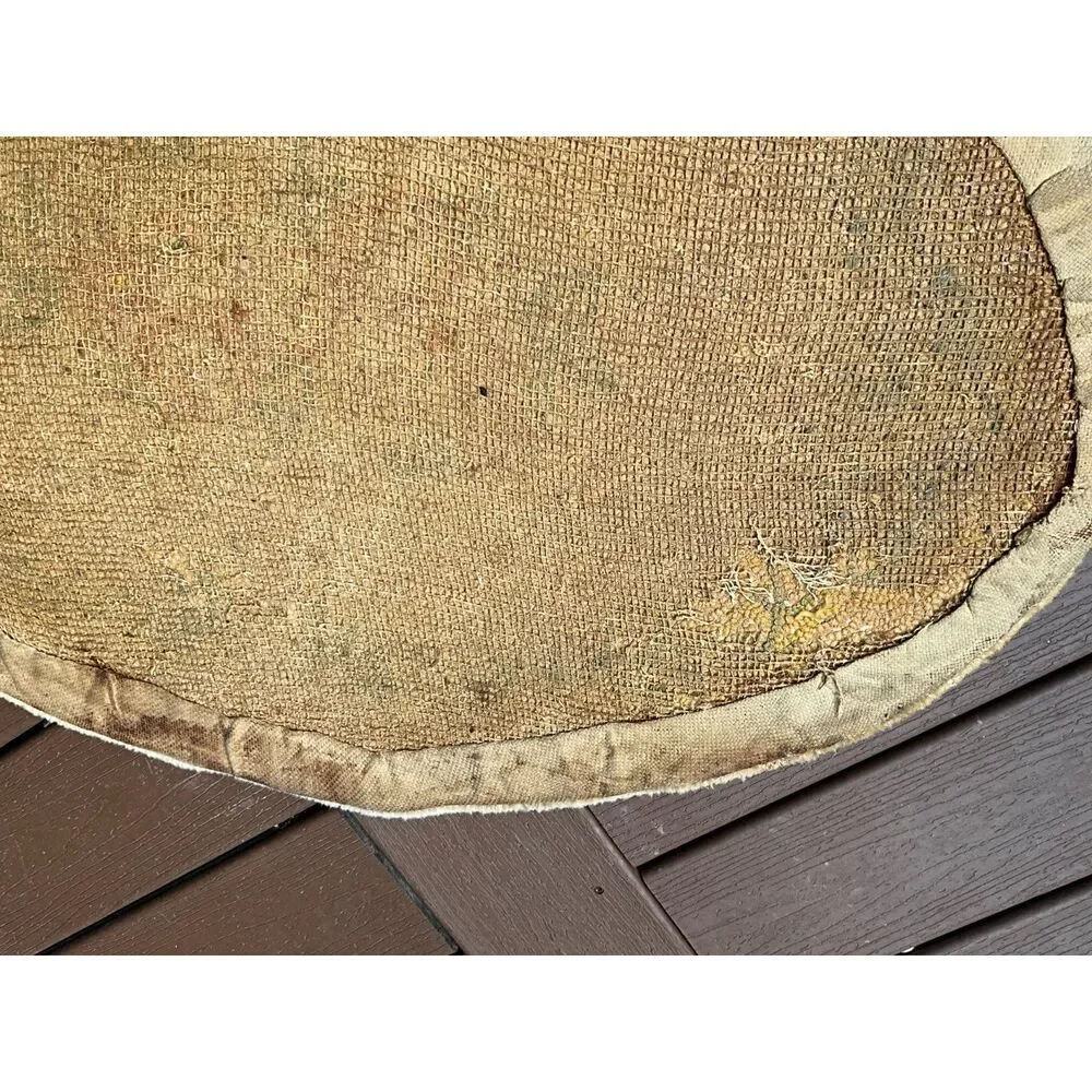 Oval floral hook rug yellow and orange vintage floral hook rug 35